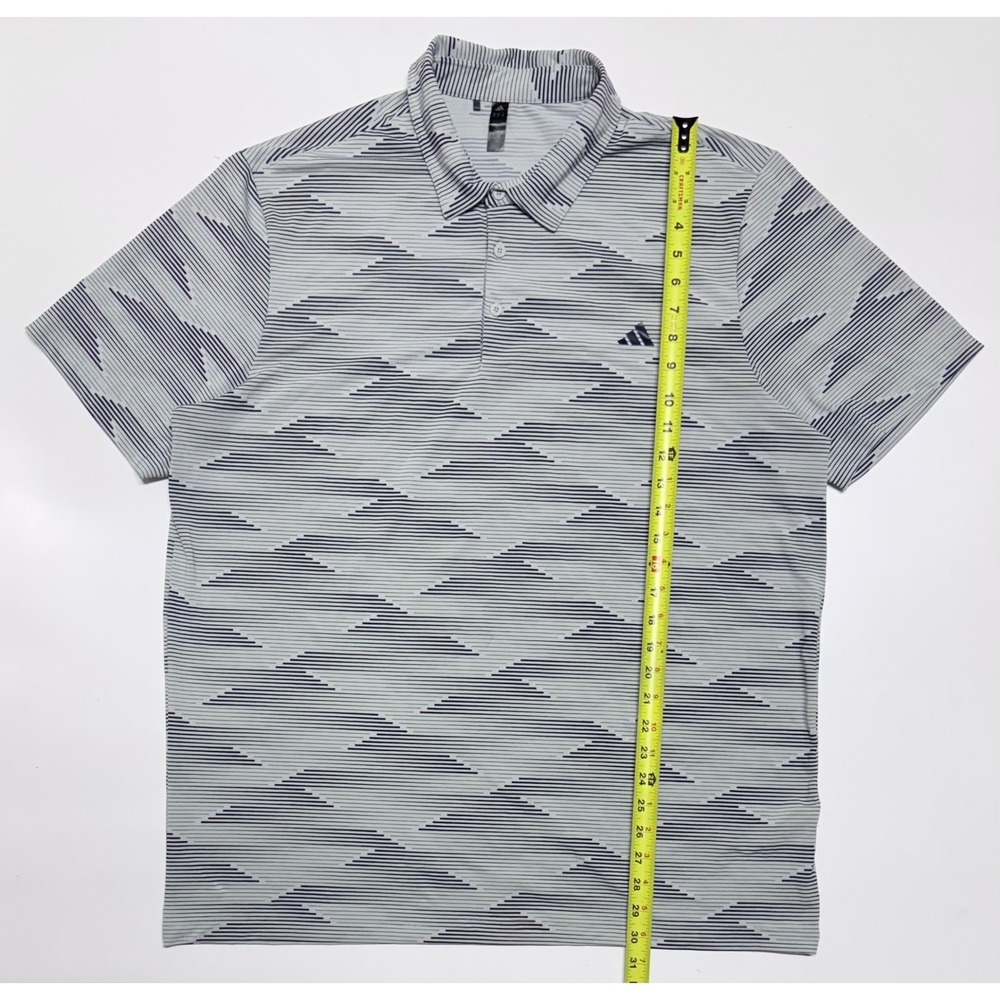 Adidas Mens Golf Polo Shirt XL Grey Navy Blue Geometric Stripe Performance Top
